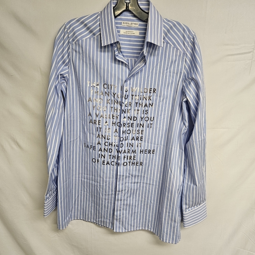 Each x Other Shirt Womens Small White Blue Stripe Paris Luxury Top Blouse